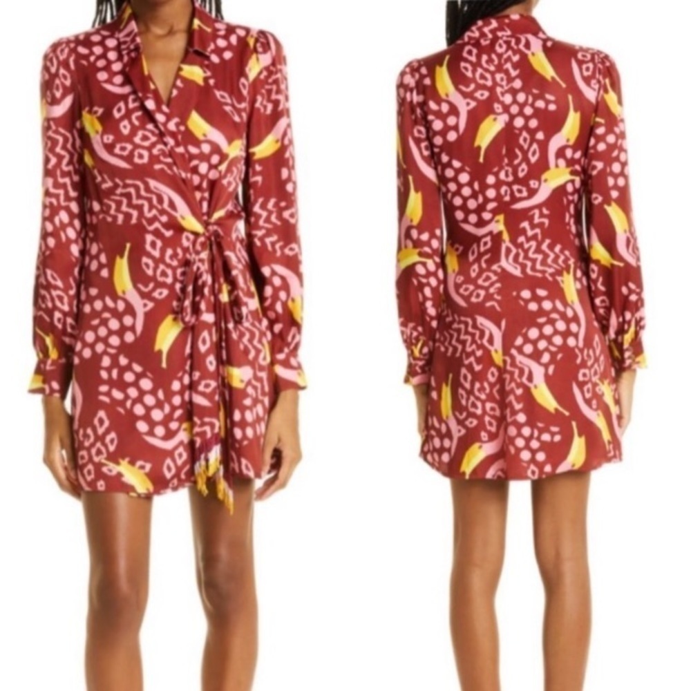 FARM RIO NWT Toucanissimo Long Sleeve Print Wrap Dress Sz Small Maximalist NEW